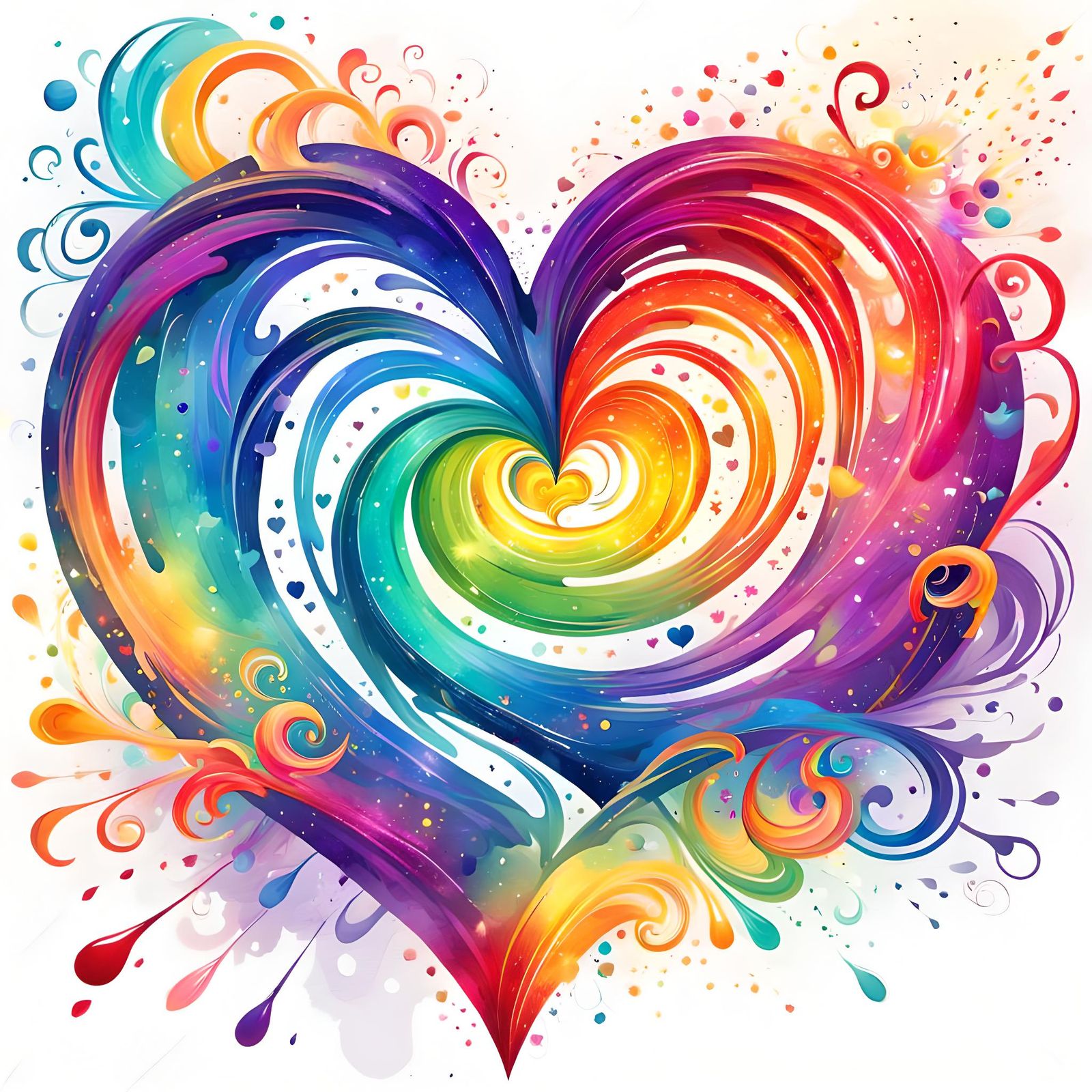 Psychedelic Rainbow Heart in Watercolor Style