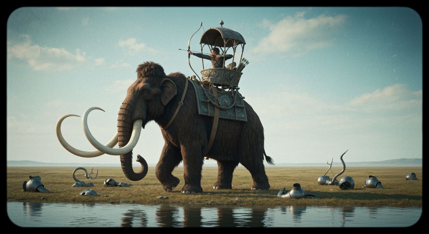 Mammoth Bowman on Cold Prairie in Dark Fantasy Style