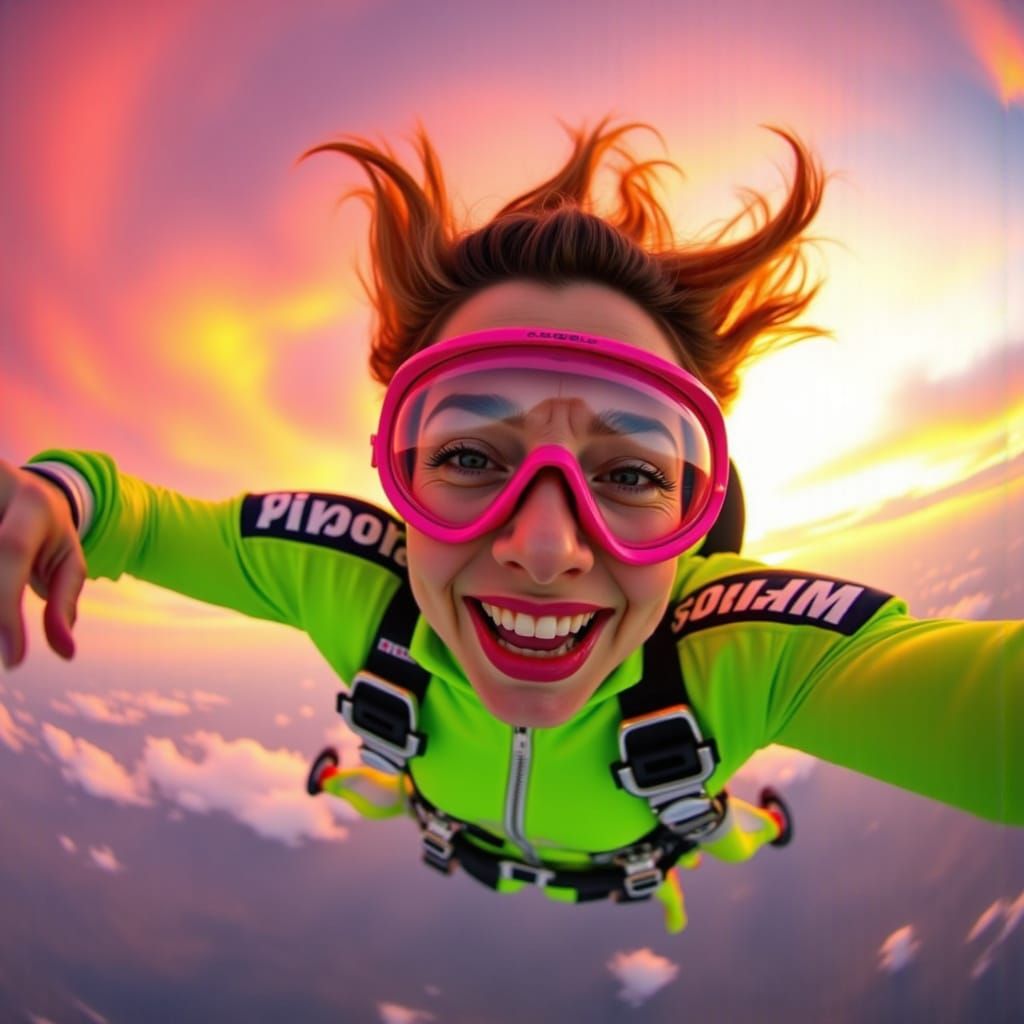 Vibrant Skydiver in Fisheye View