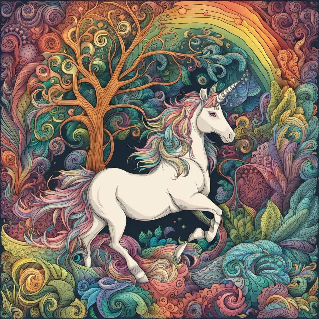 Rainbow Unicorn in Mythical Forest
