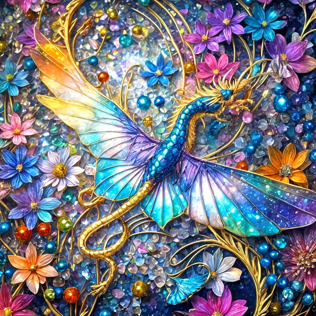 Rainbow Glass Dragons in Jeweled Astral Garden