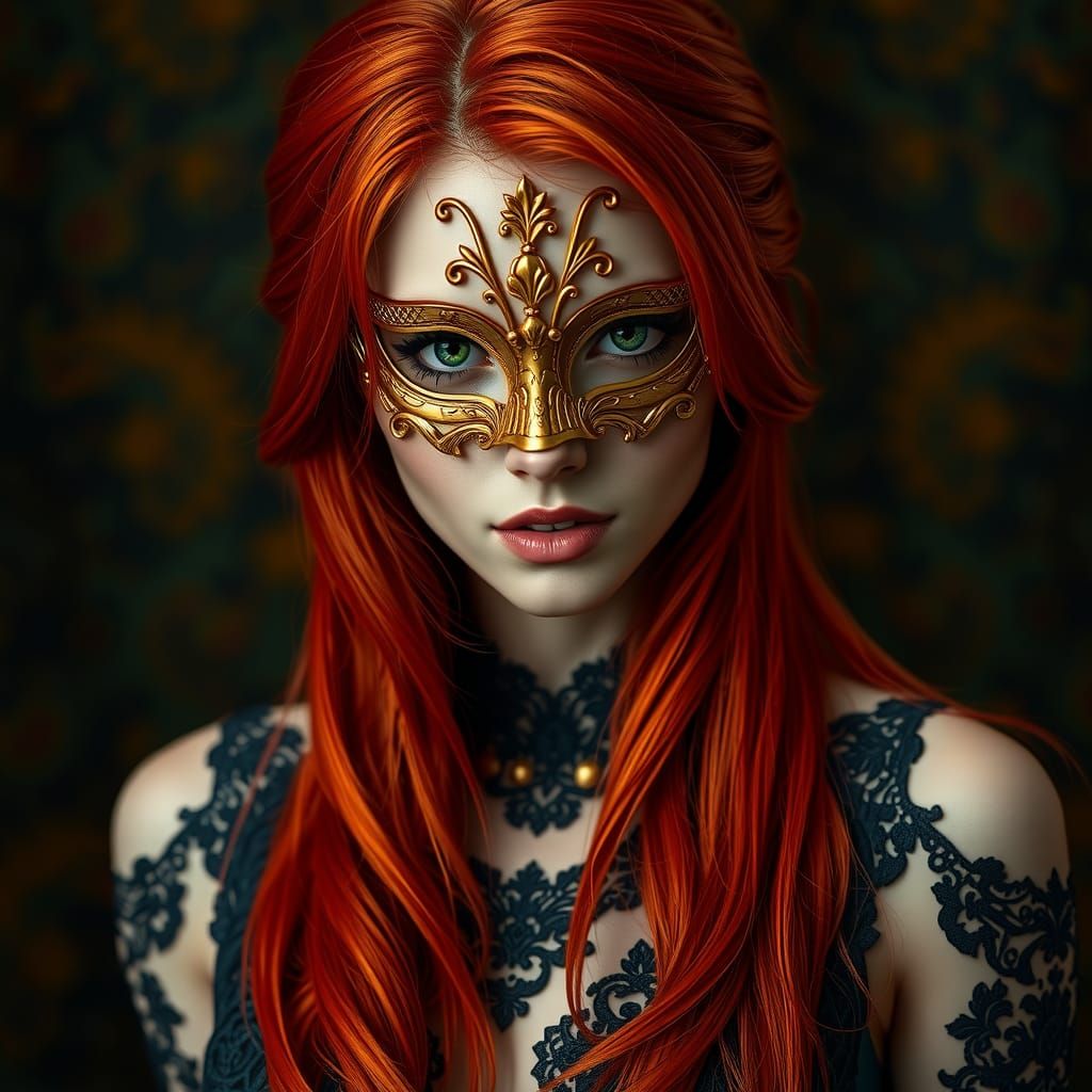 Woman in Venetian Mask, Digital Art Portrait