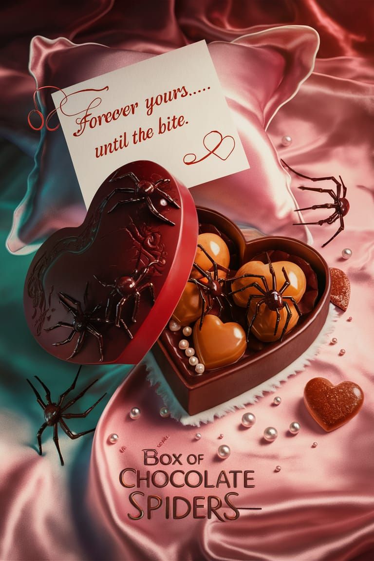 Darkly Whimsical "Box of Chocolate Spiders" Movie Poster