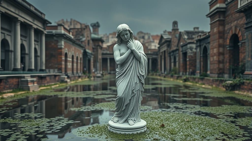 Mourning Sorceress Amid Ancient Ruins