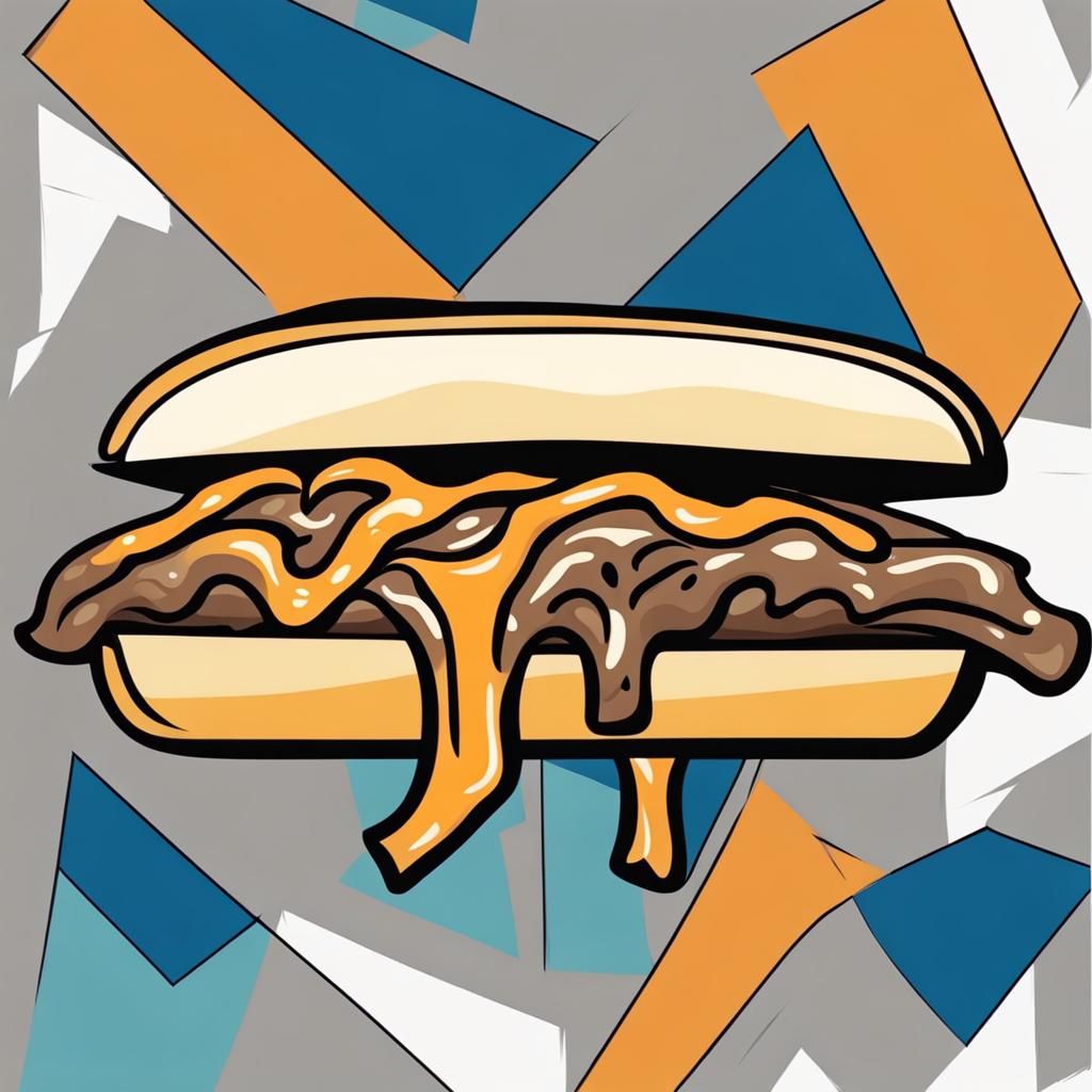 Abstract Cheesesteak Sandwich with Complementary Colors