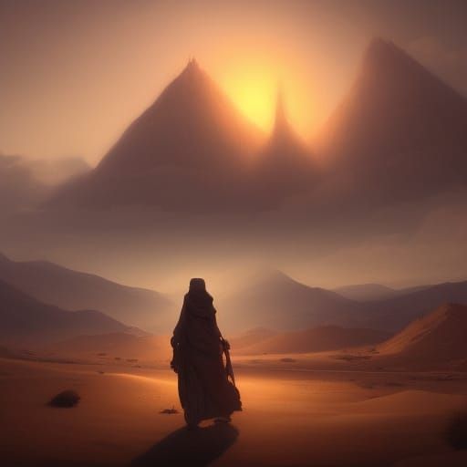 Sufi in Desert Dusk: Dark Fantasy Concept Art