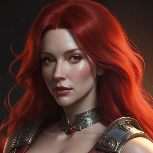Woman in Red Gown: Hyperdetailed Portrait