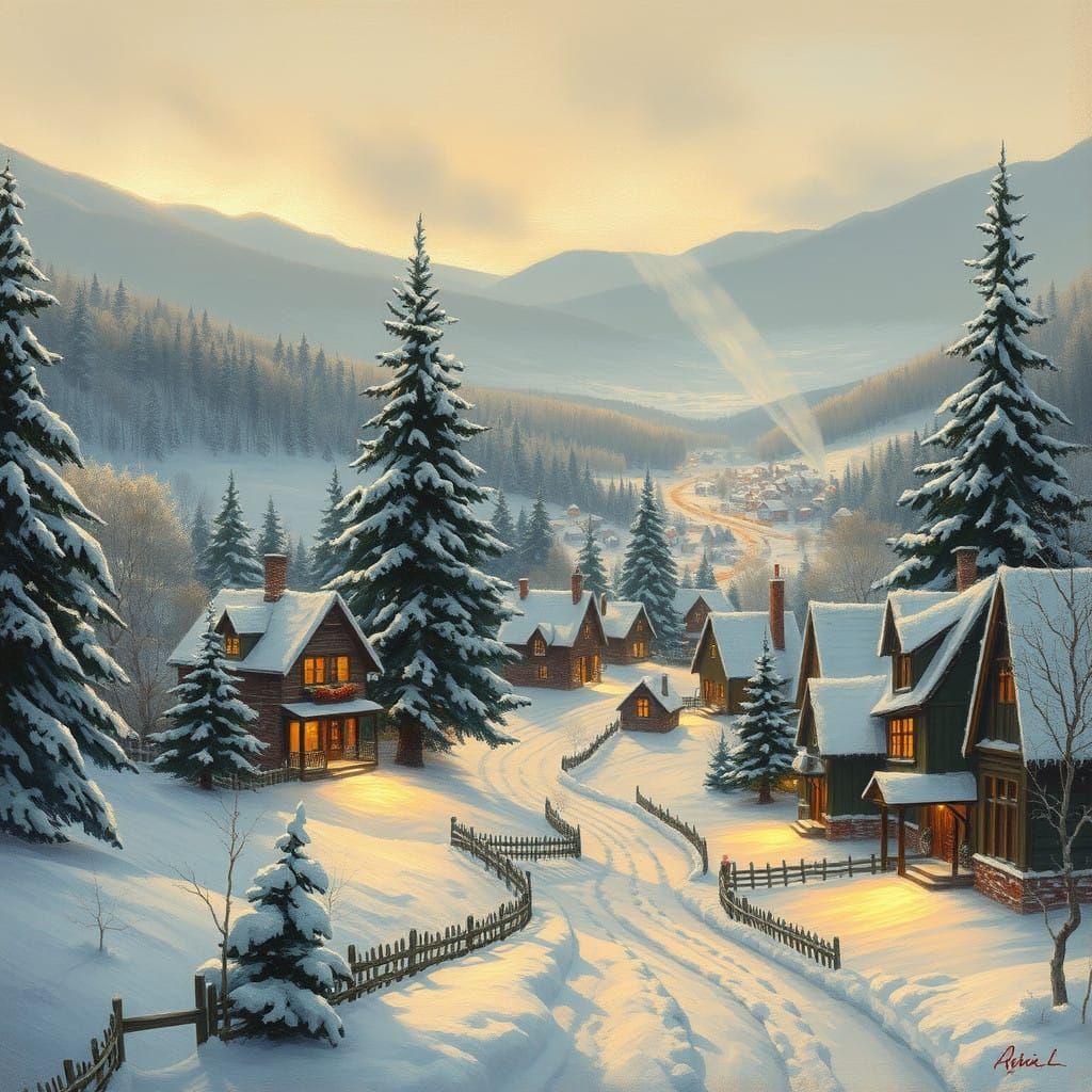 Winter Wonderland in Rural Provincial Town, Painted in James...