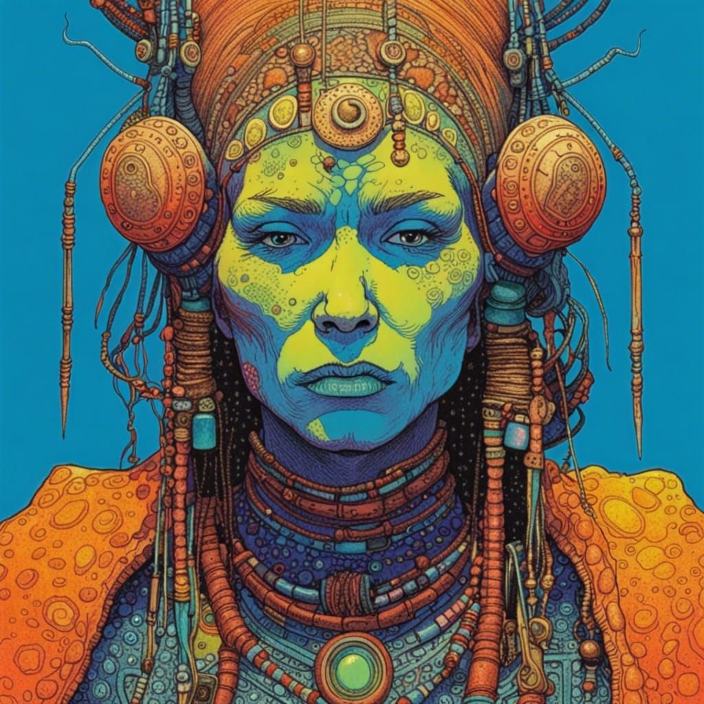 Punk Rock Shaman Portrait in Moebius Style