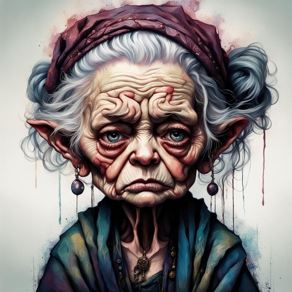Chibi Granny Portrait in Deep Colors