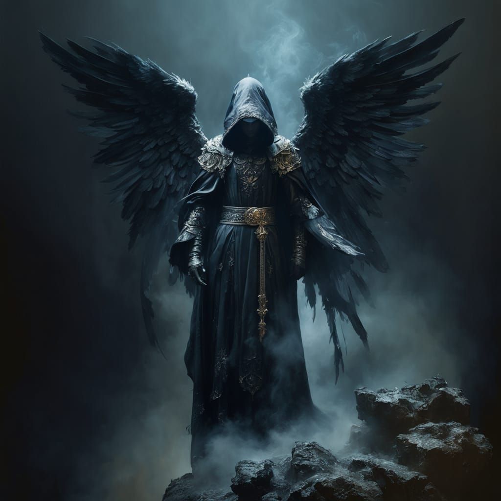 Dark Angel in Cinematic, Hyperrealistic Oil Paint Style