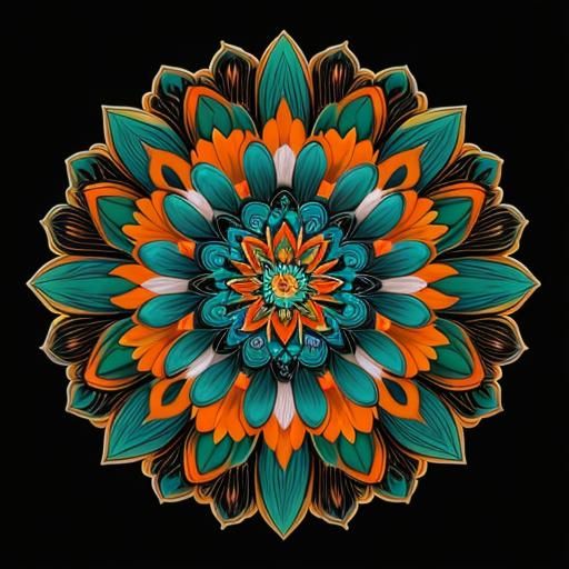 Psychedelic Flower Mandala on Black Background in 8K
