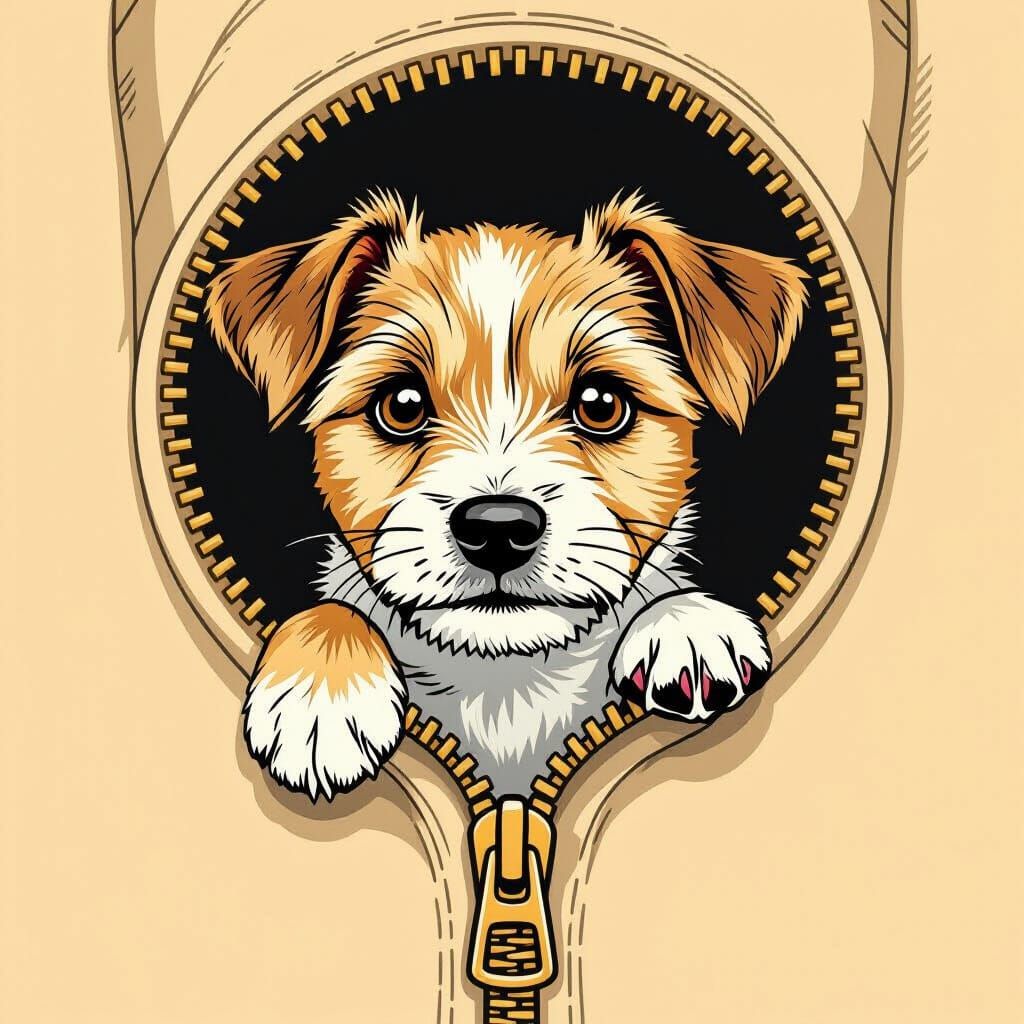 Terrier Dog Peeking Out: Vector Line Art
