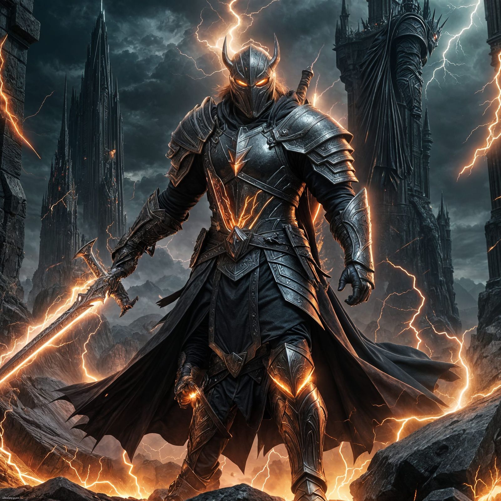 Lightning Swordsman in Dark Fantasy Style