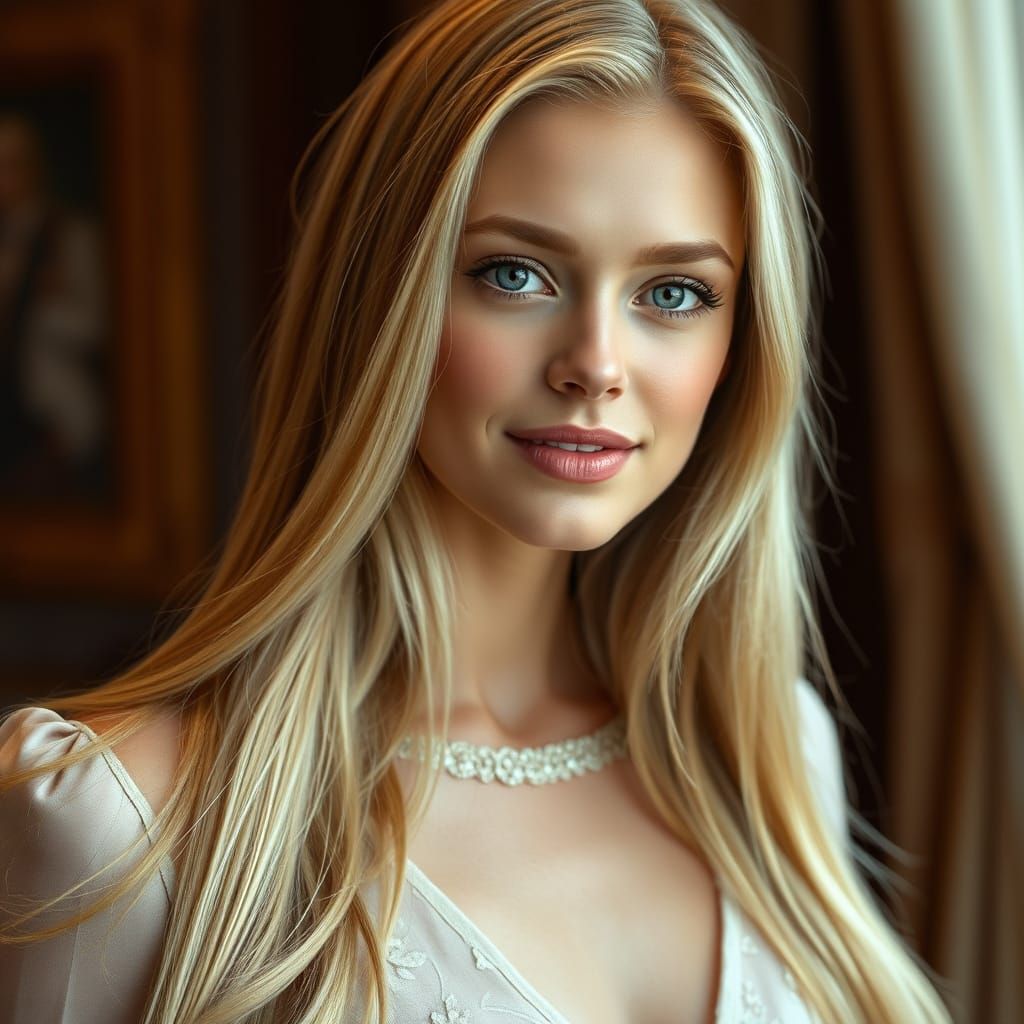 Elegant Blonde Model in Art Nouveau Style