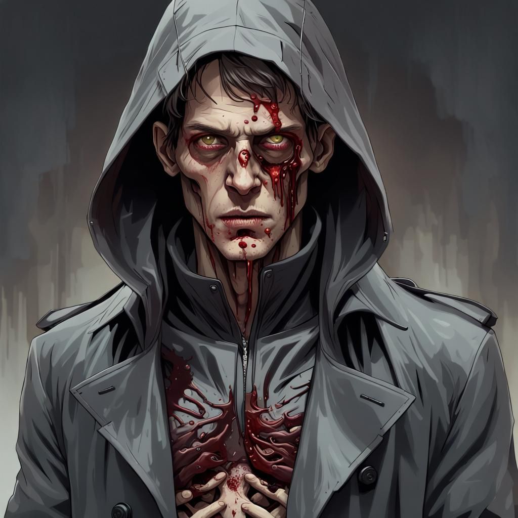 Decomposing Zombie in Black Coat, Detailed Portrait
