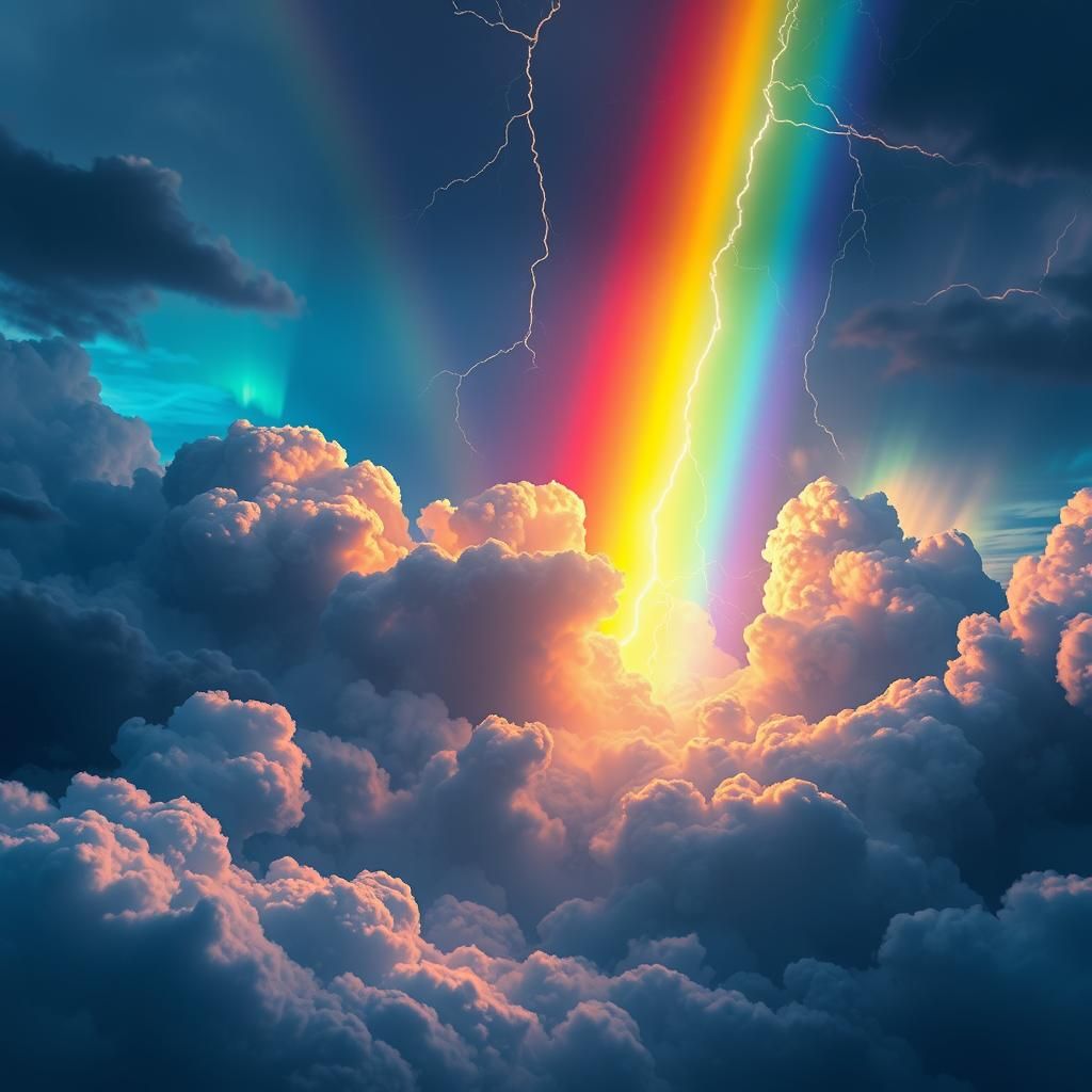 Magical Rainbow Storm with Lightning in Fantasy Art Style