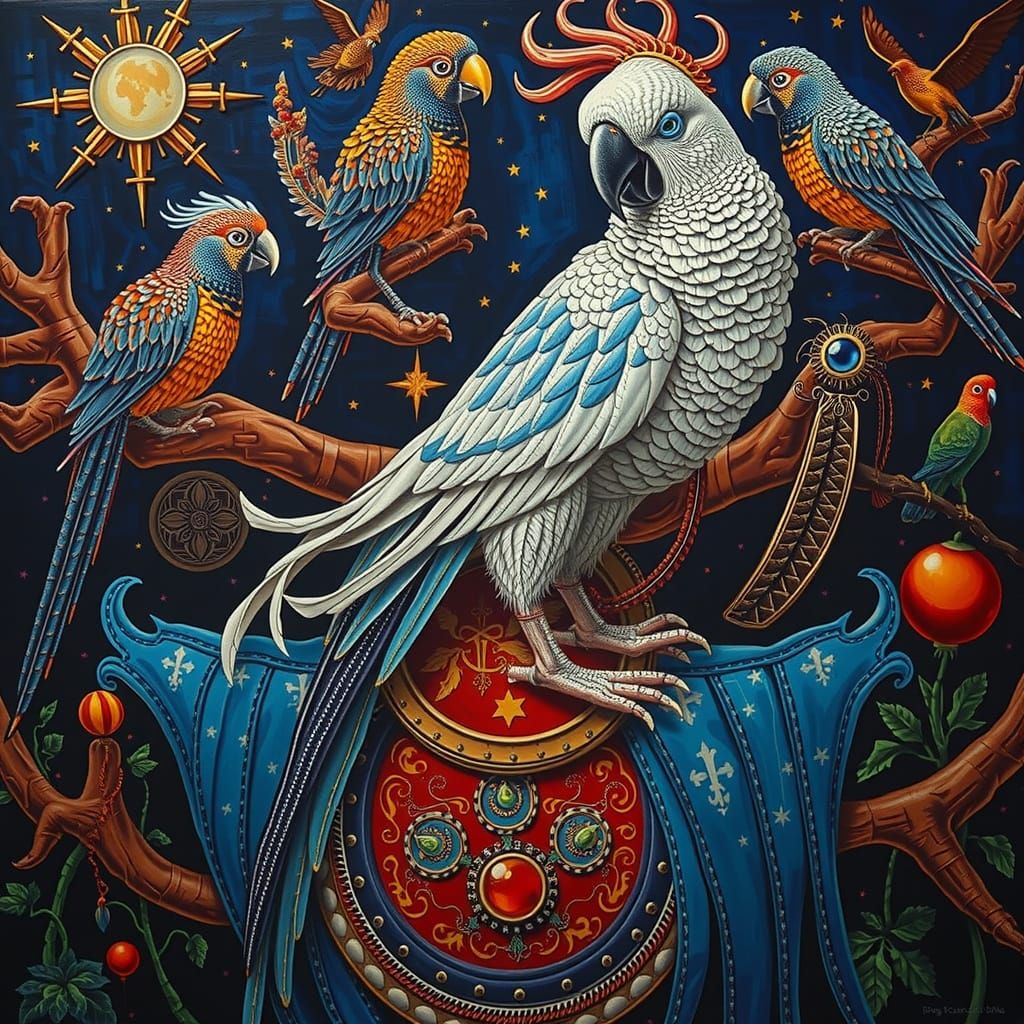 Cockatoo-Woman in Colorful Hyperrealism Style