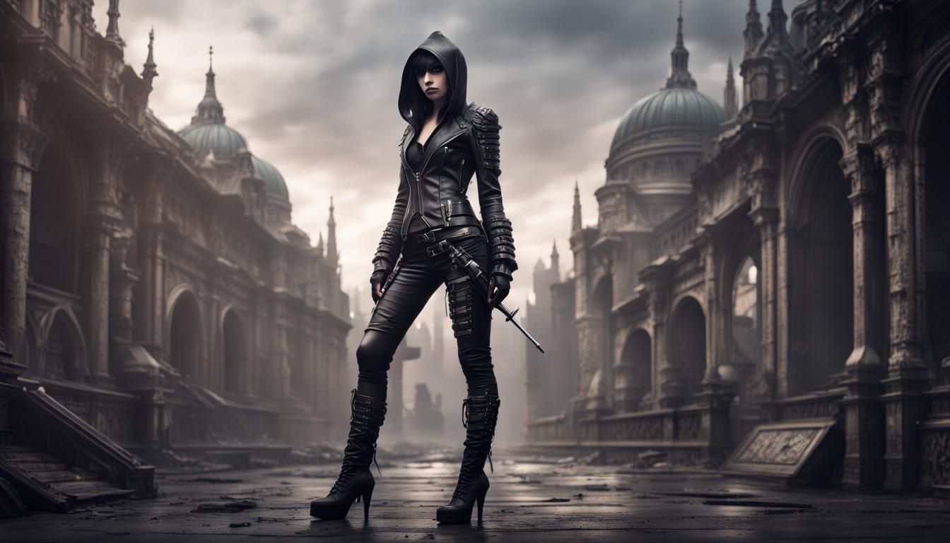 Emo Assassin in Leather: Digital Matte Painting