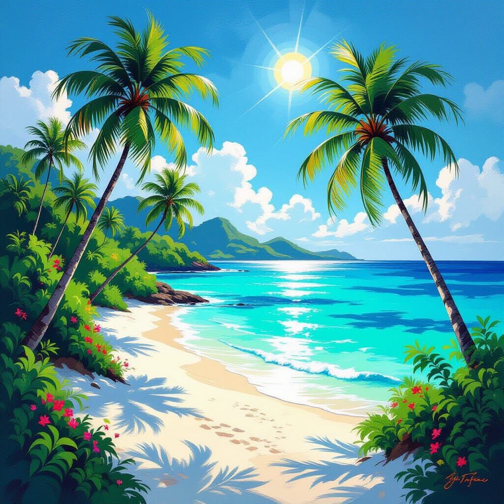 Island Paradise with Turquoise Water and Palm Trees