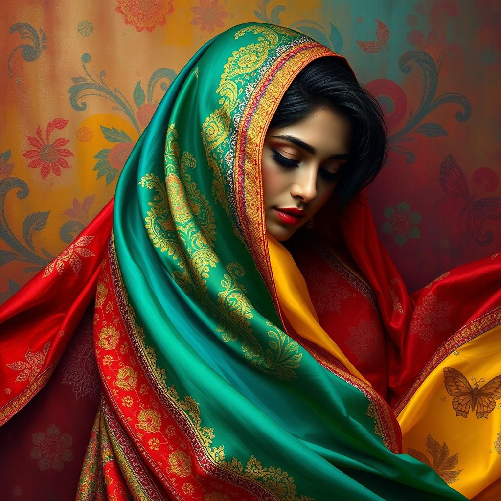 Woman in Intricate Saree: Fantasy Concept Art