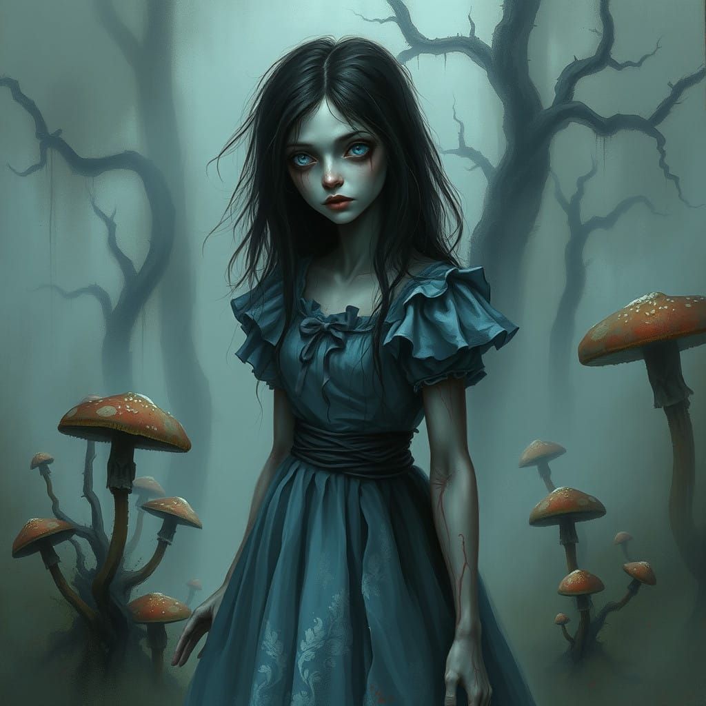 Ethereal Abandoned Wonderland Scene in Dark Fantasy Style