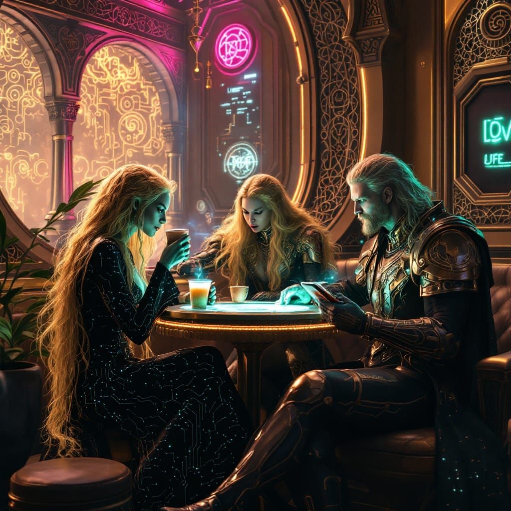 Goddesses and Gods in a Futuristic Celtic Cafe