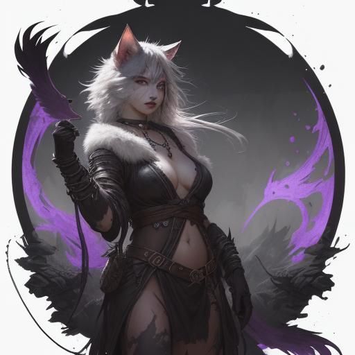 Warrior Cat with Bird Skull in Dark Fantasy Style