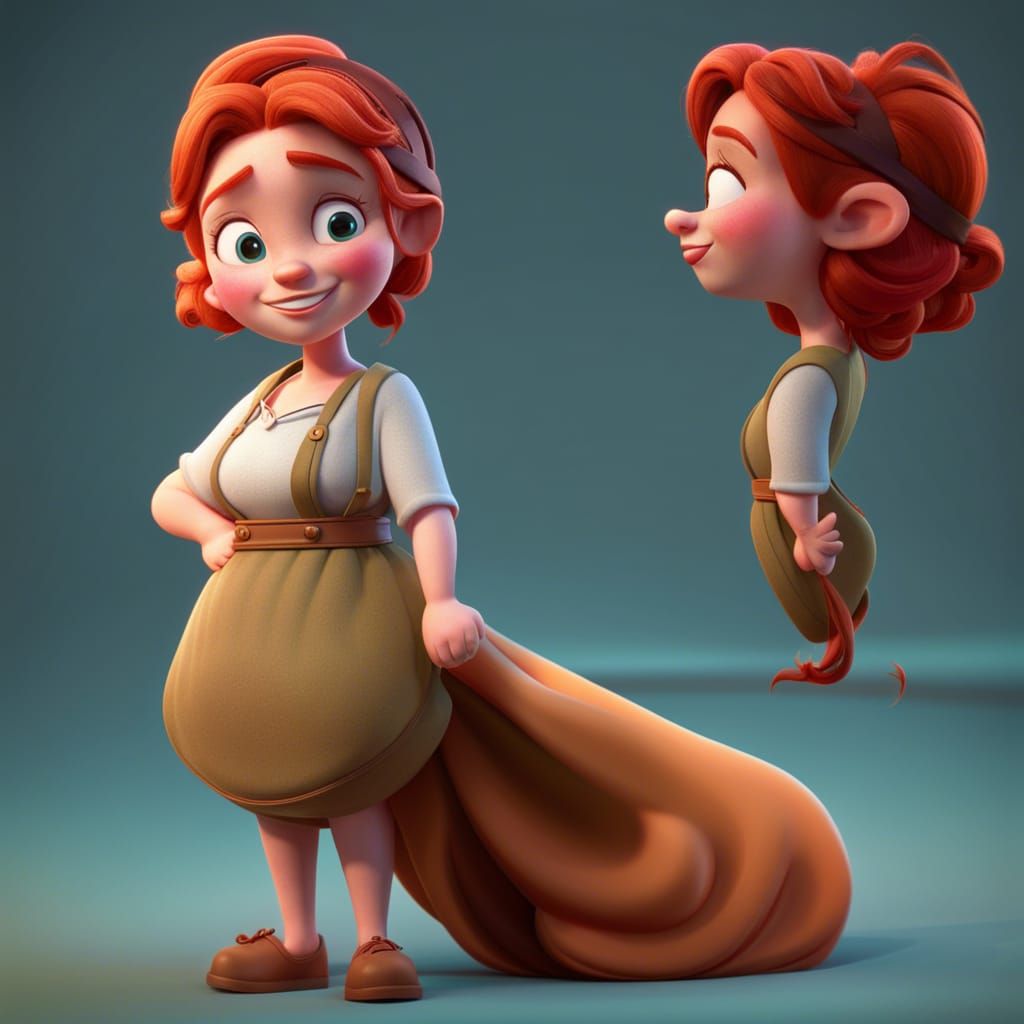 Cute Redhead Peasant Girl in Disney Pixar Style