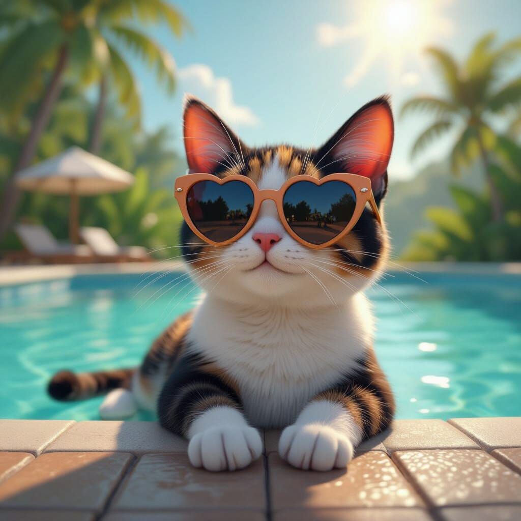 Calico Cat in Sunglasses by Tropical Pool as 3D Art