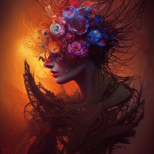 Dark Fantasy Warrior in Intricate Flower Armor