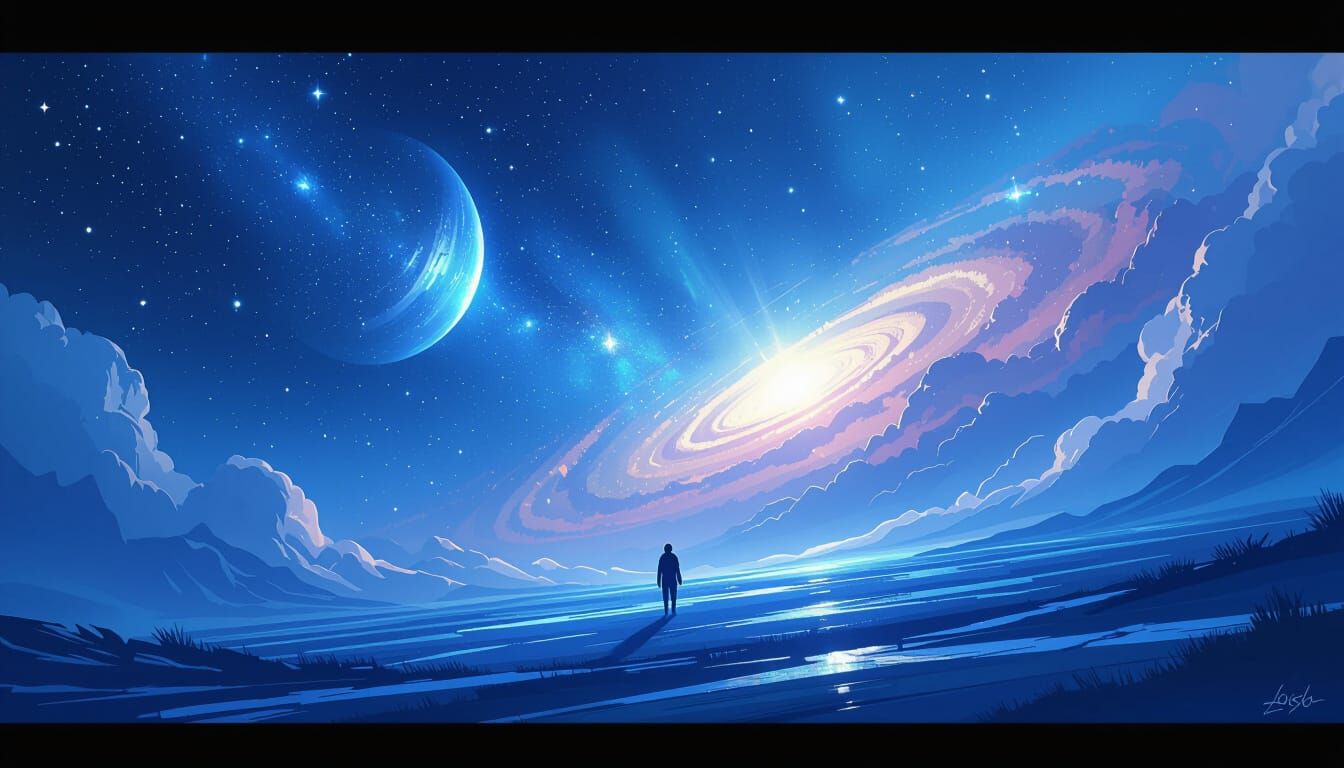 Vibrant Blue and White Galaxy Scene