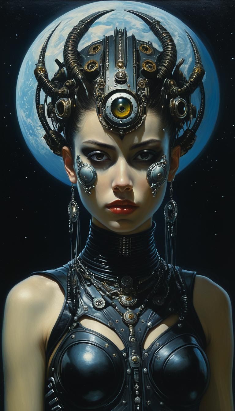 Cyberpunk Nightmare in an Exotic Dark World, Oiled in Intric...