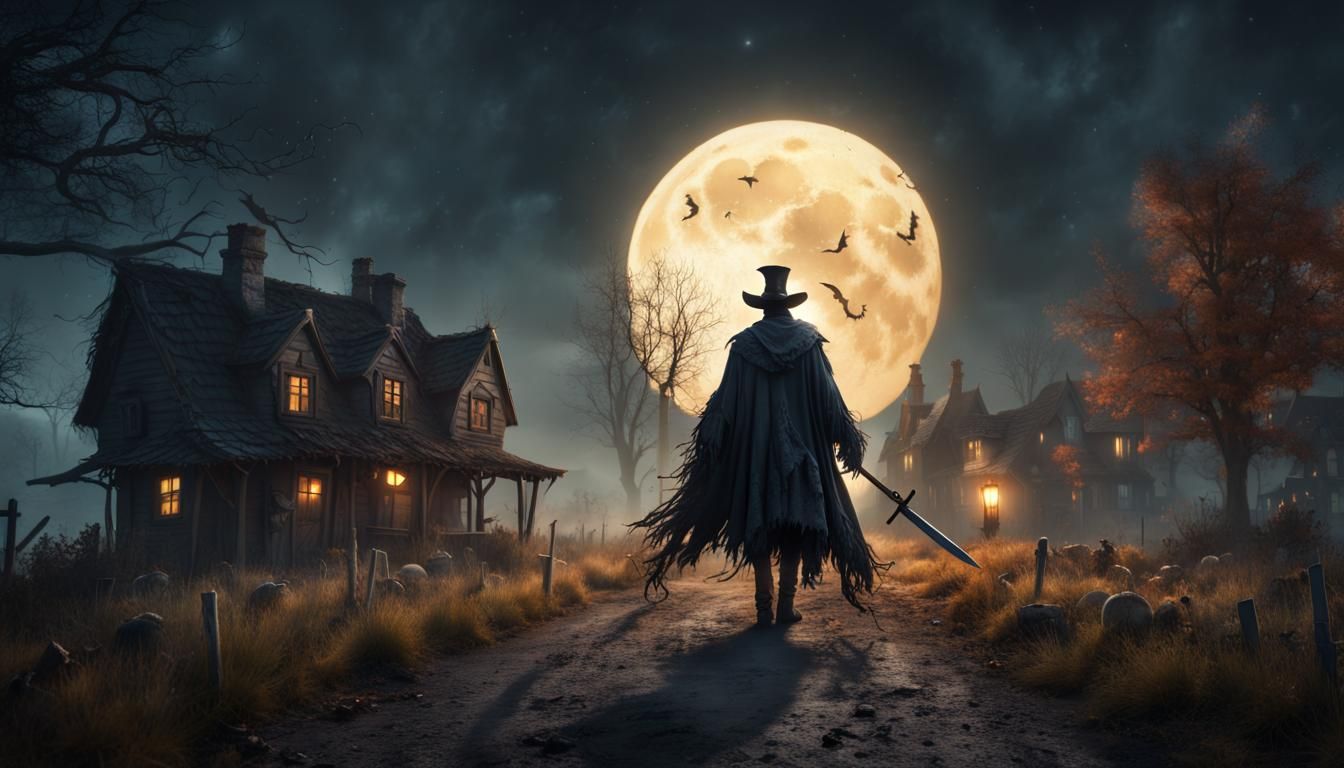 Spooky Countryside Village with Headless Horseman