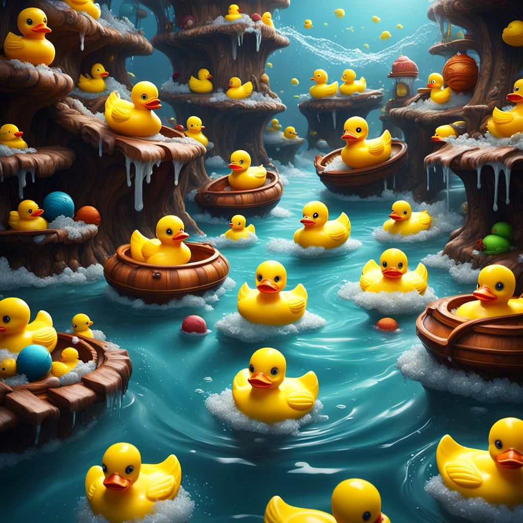 Rubber Ducky in Toy Tsunami: Detailed Digital Art