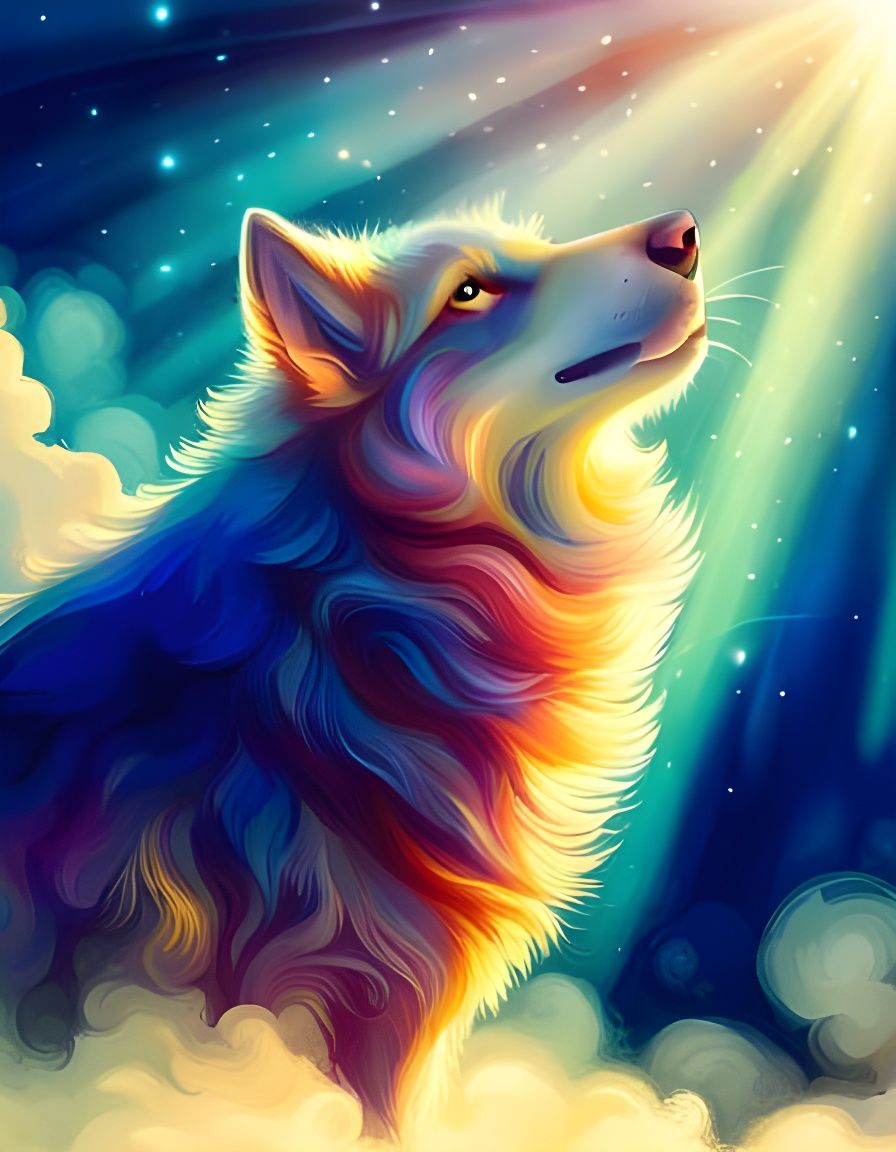 Wolf in Starry Mist with Heavenly Light