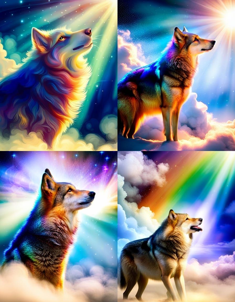 Wolf in Starry Mist with Divine Light