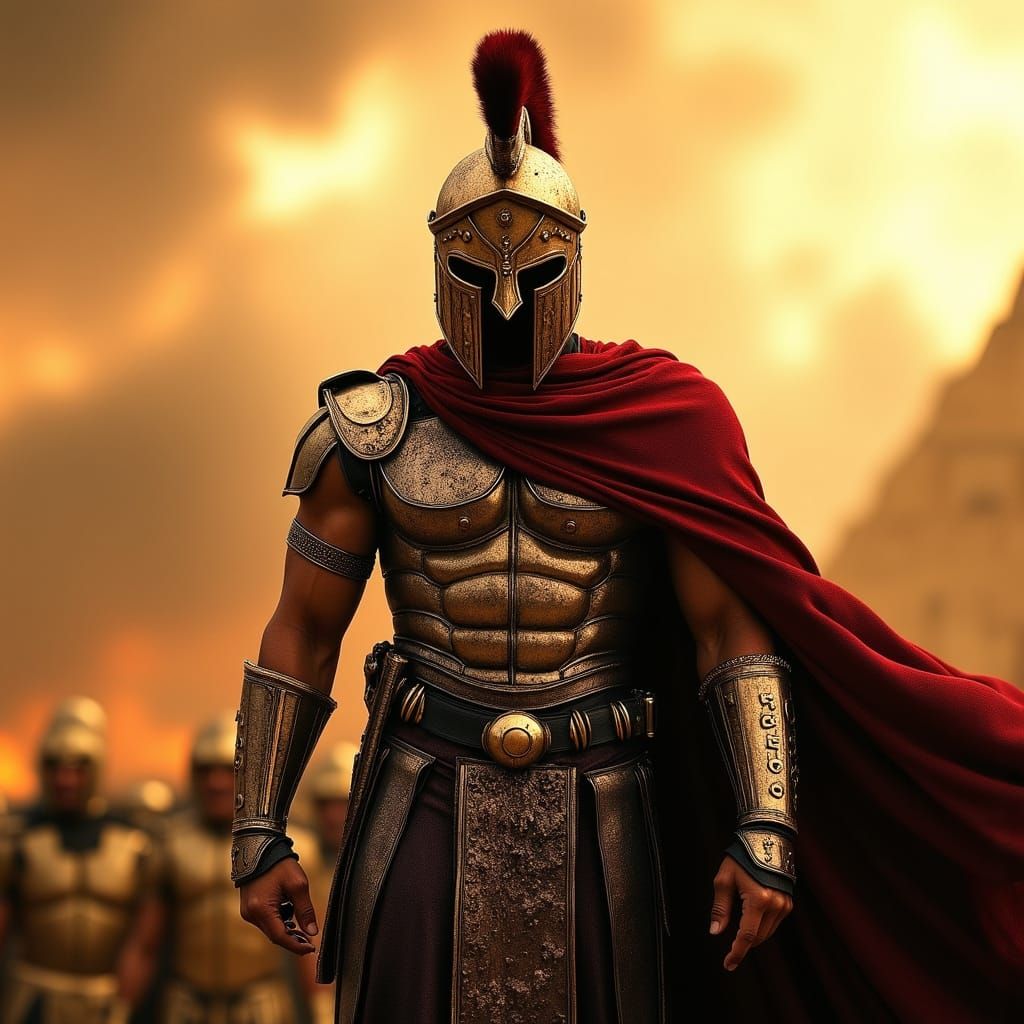 Epic Spartan Warrior in a Fiery, Golden Light