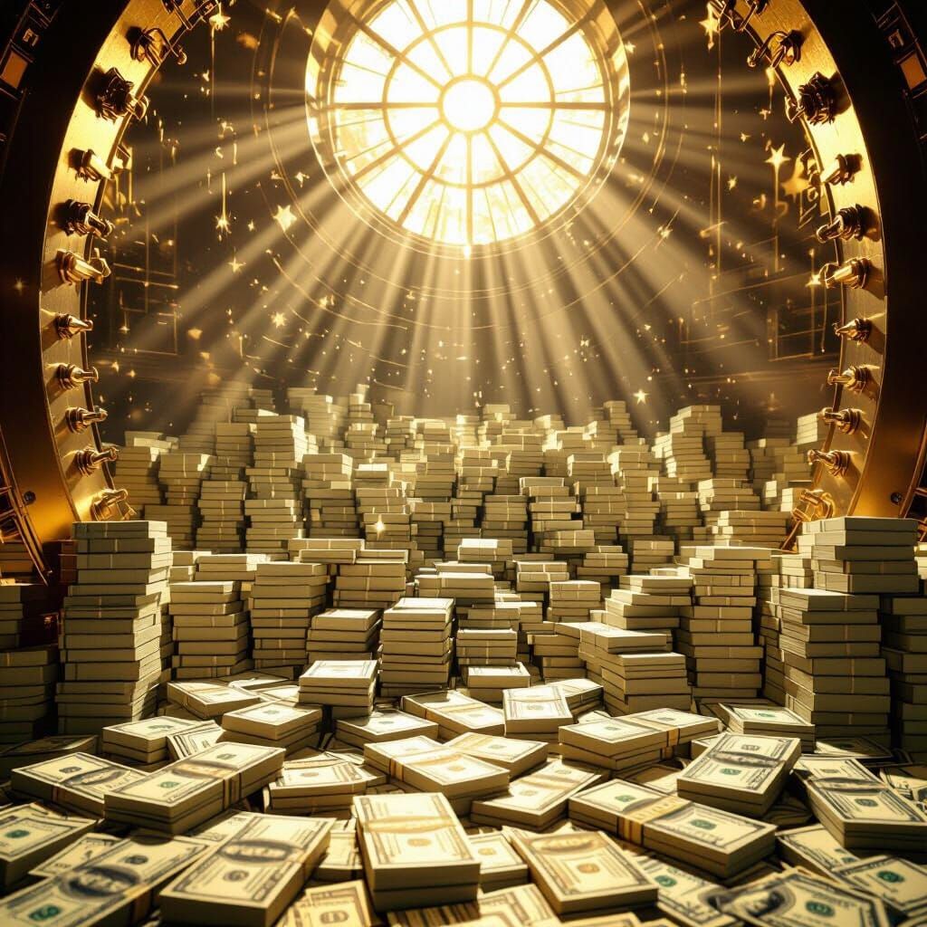 Vault Overflowing with One Billion Dollars in Hyperrealistic...