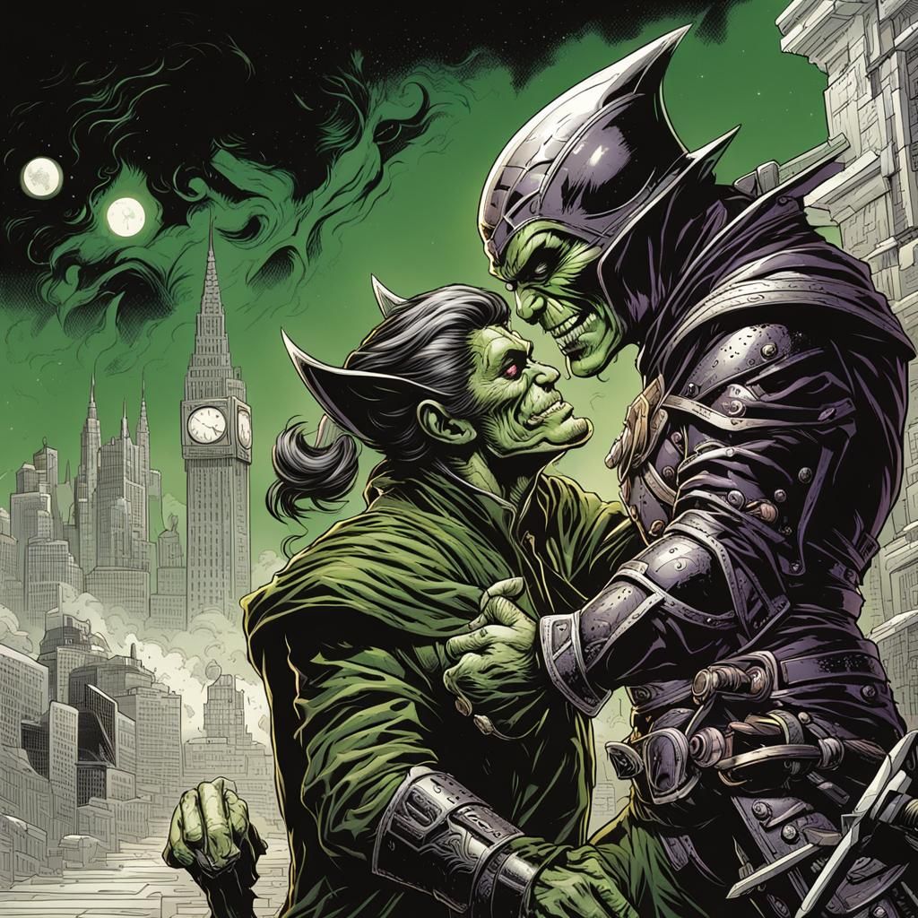 Green Goblin and Hobgoblin Kiss in Comic Book Art