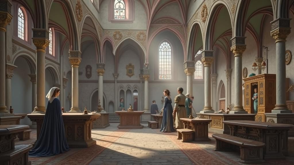 Saint Juliana in Medieval Attire, Gothic Castle Scene