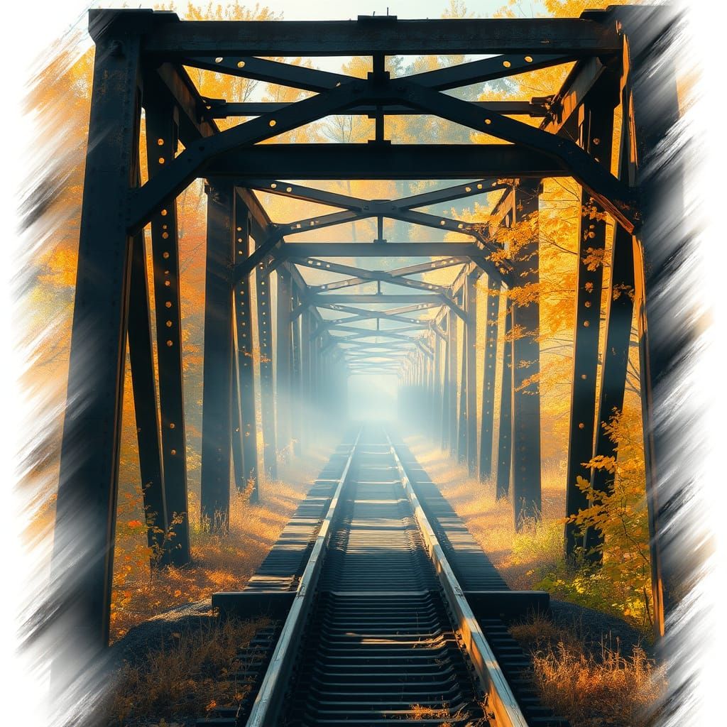 Majestic Autumn Railway Bridge in Vibrant Forest
