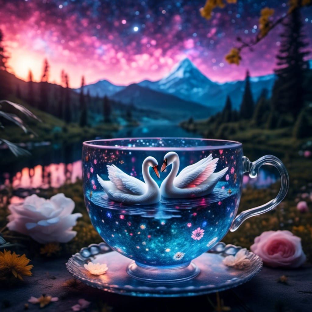 Swans in Teacup: Holographic Astral Illustration