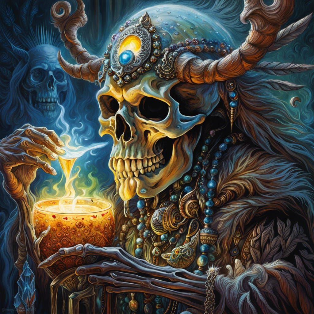 Skeletal Shaman Drinks Eggnog: Fantasy Concept Art