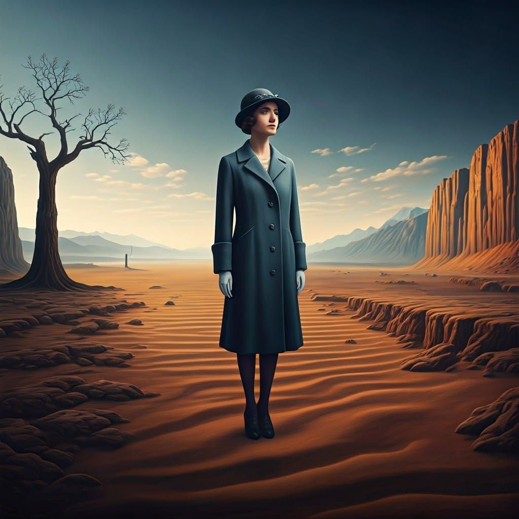 Surreal Woman in Desert Landscape, Oil on Canvas
