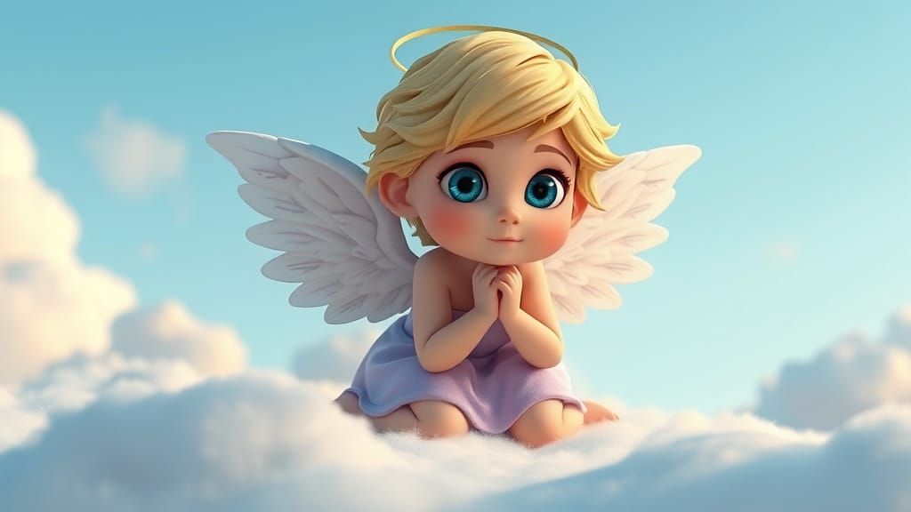 Pixar-Style 3D Angel in a Serene Sky