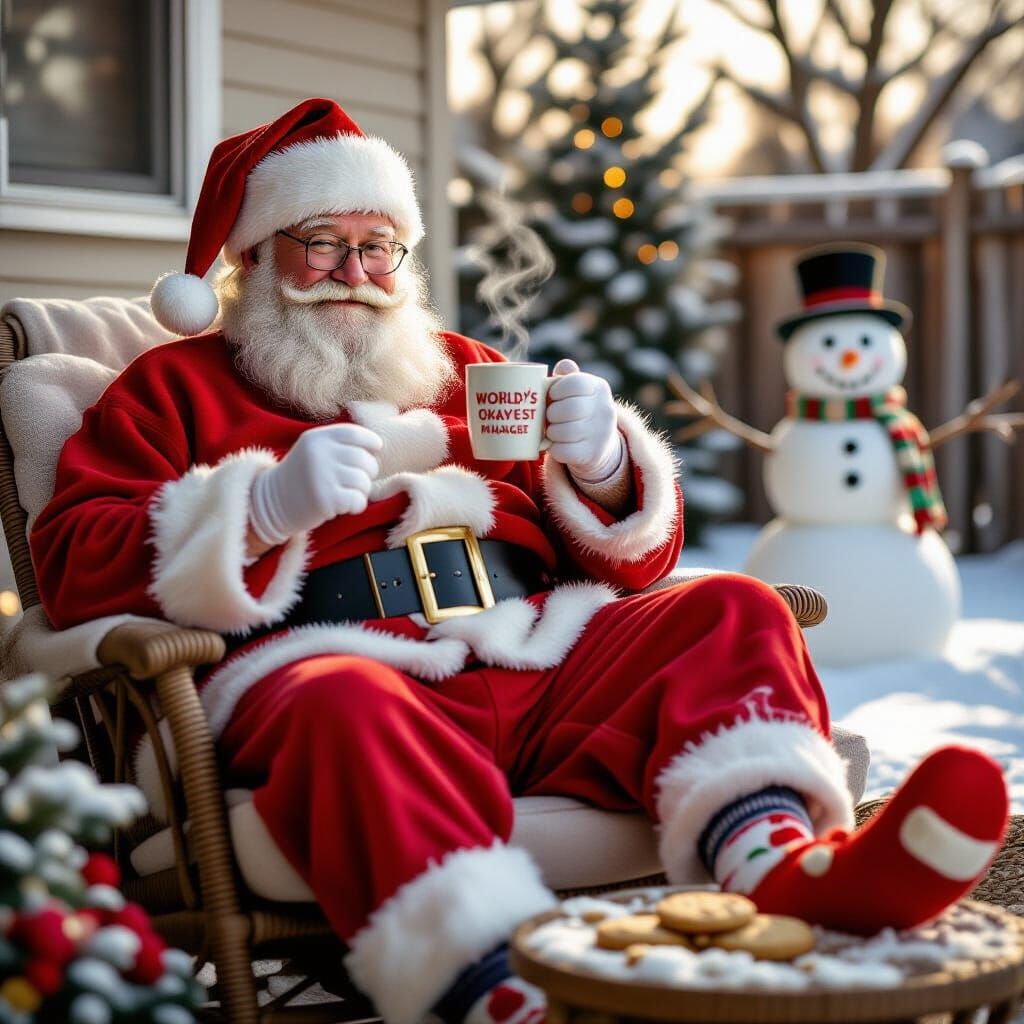 Santa Claus Relaxing Post-Christmas in Pajamas