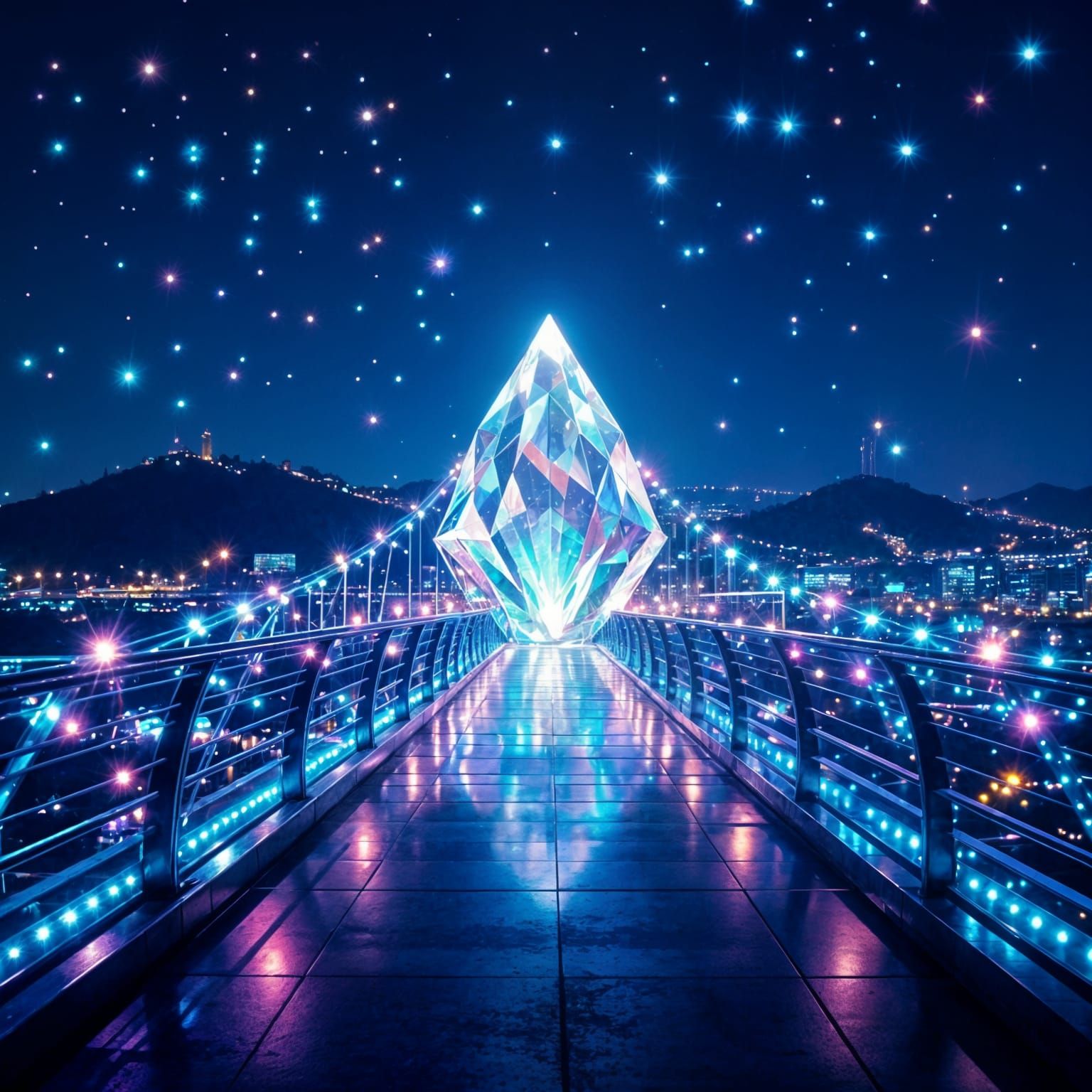 Sparkling Crystal Bridge in Korea at Night