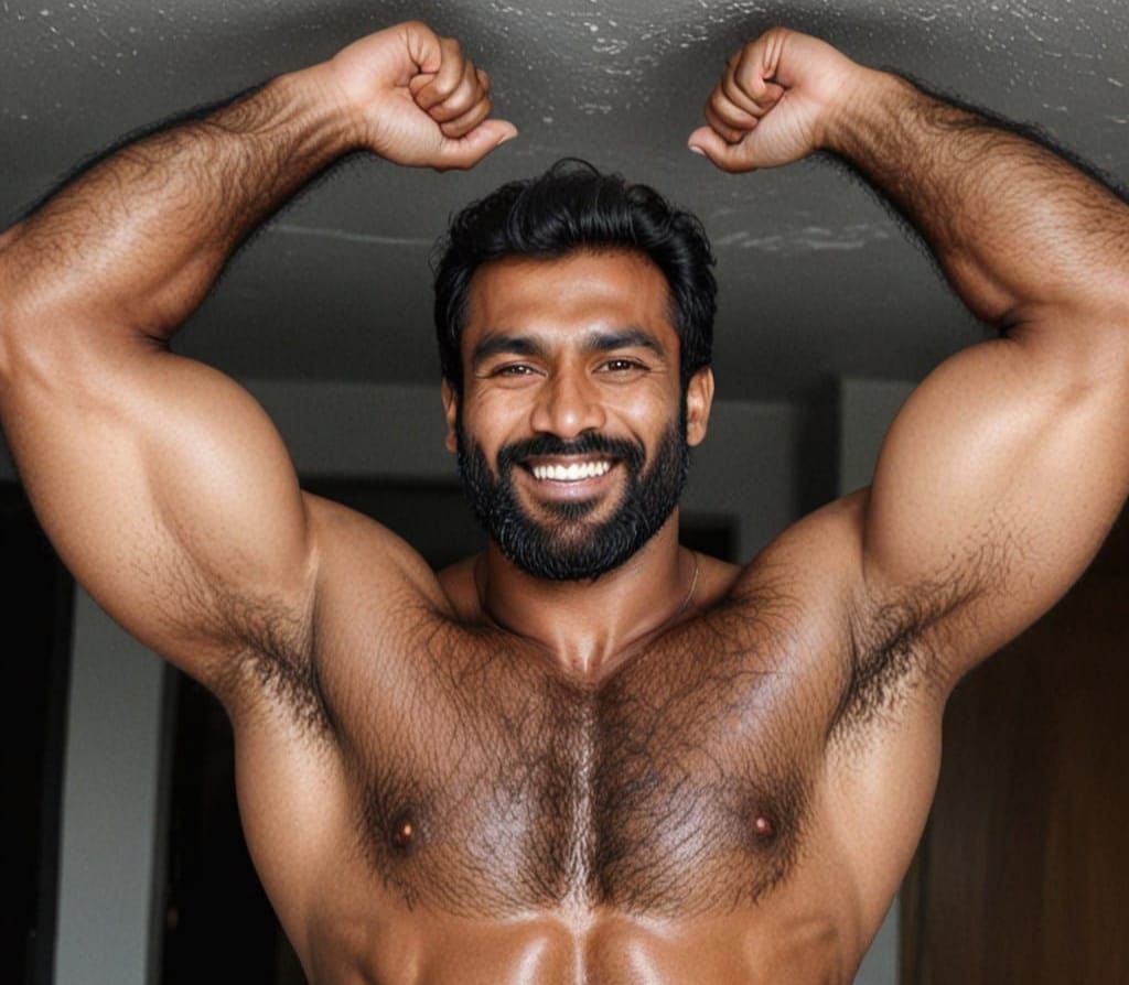 Strong South Asian Man Shows off Muscular Physique in Close-...