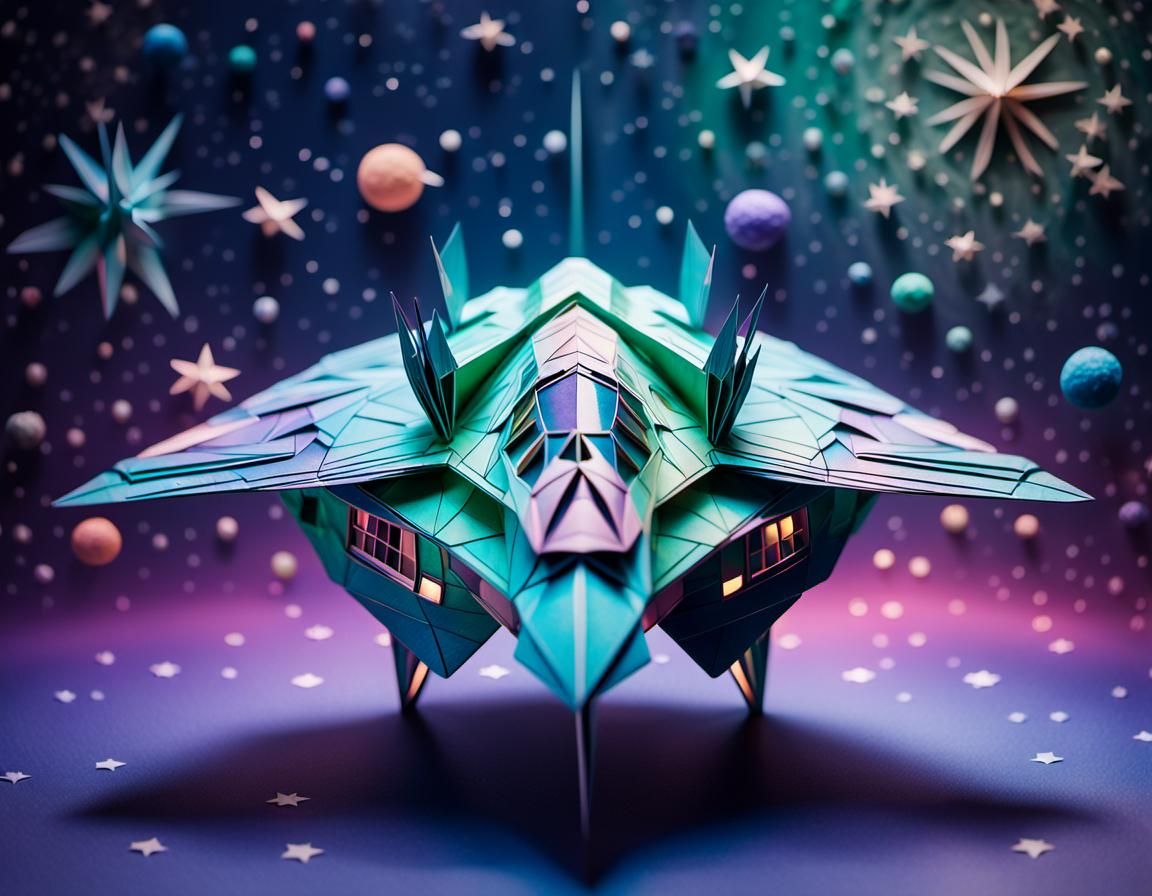 Origami Spaceship Illustration in Anime Aesthetic